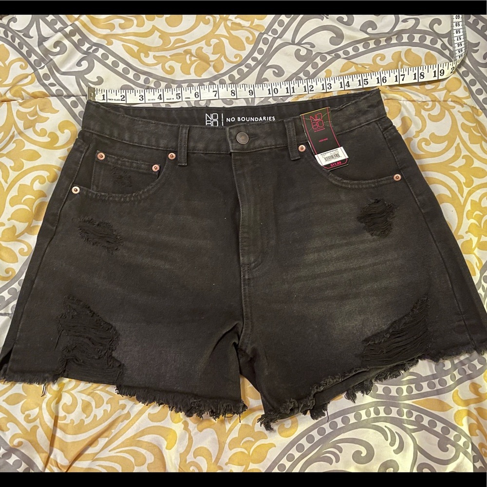 NOBO Distressed Black Denim Cut Off Jeans